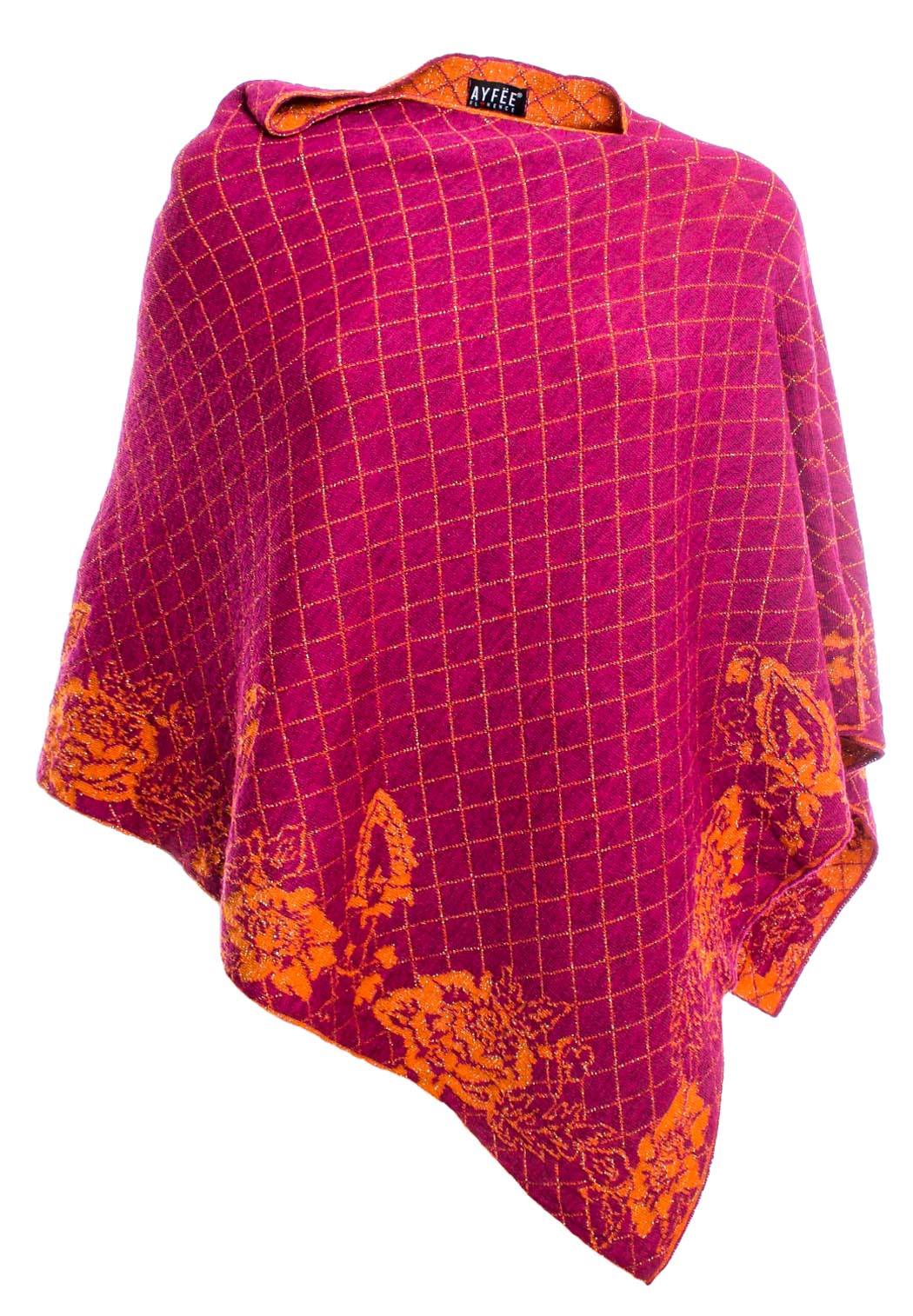 PONCHO IN MAGLIA FLOWER GEOMETRIC, 60%AC 20% VI 20% WL,  MADE IN ITALY